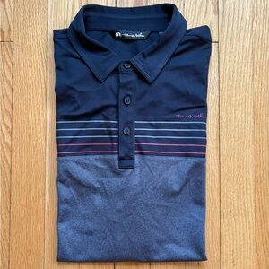 Travis Mathew Men’s Short Sleeve Performance Polo Large Red Gray Black Stripes